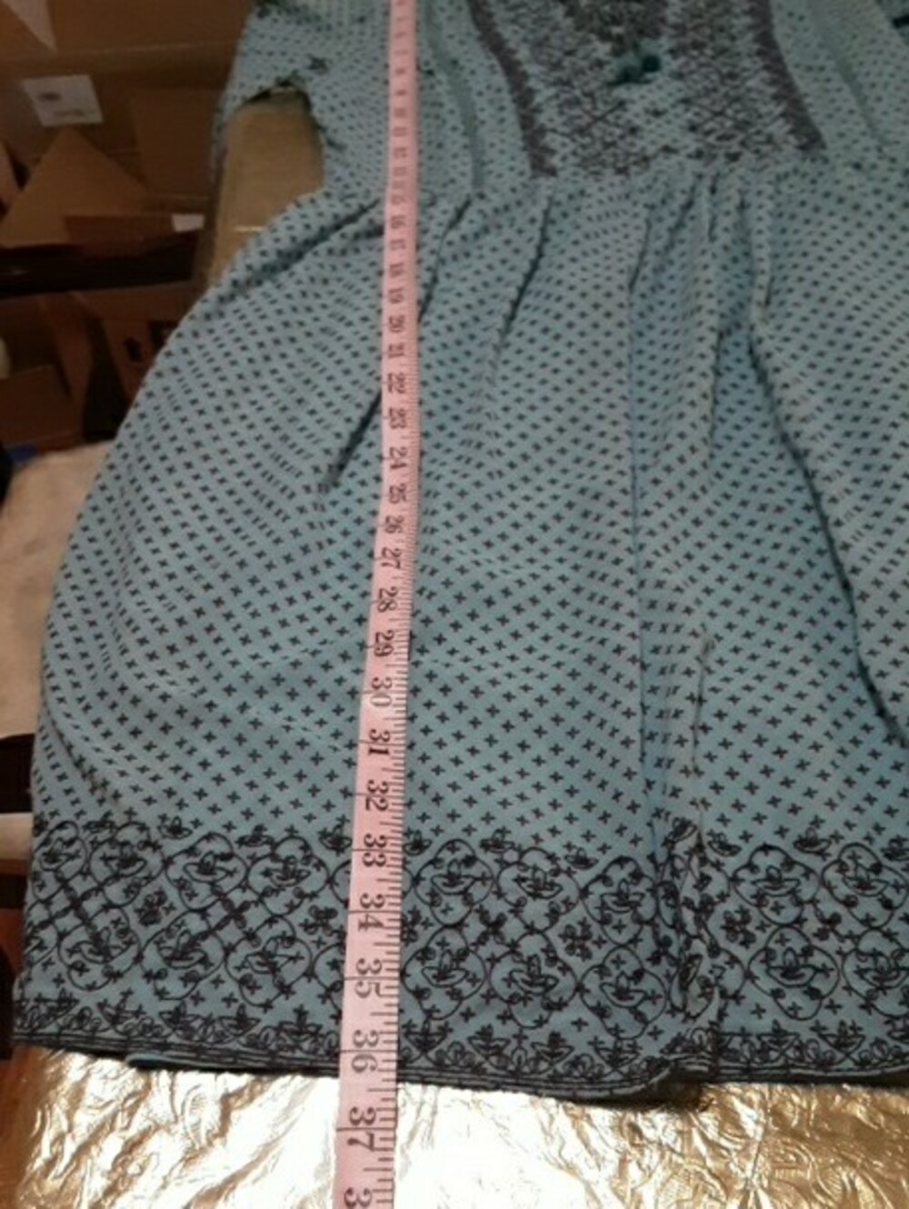 Boho Tie-Neck Long Sleeve Midi Dress in Light Blue - Picture 9 of 9